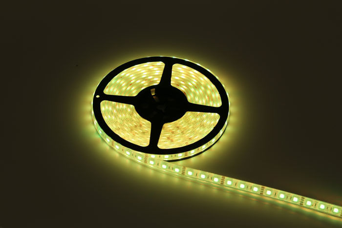 SMD5050 indoor decoration use IP20 DC24V 5m/roll 4-in-1 rgb flexible strip with smart rgb controller