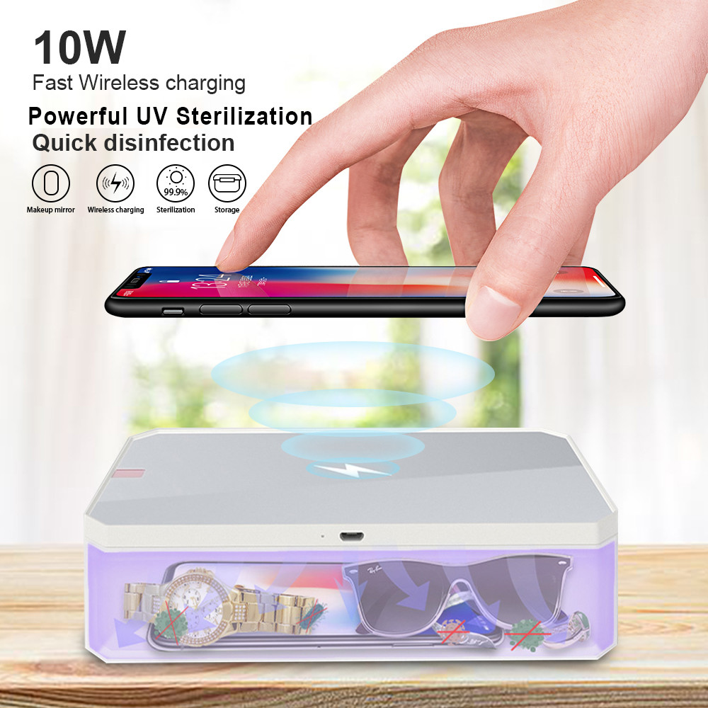 Mobile Phone Wireless Charging 360 UV Sterilizer Lamp Desinfection Box For Money Jewlery